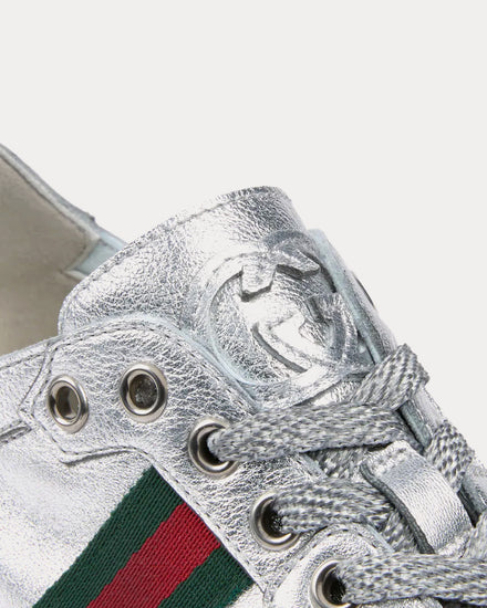 Gucci Stretch Leather Silver Low Top Sneakers - 5