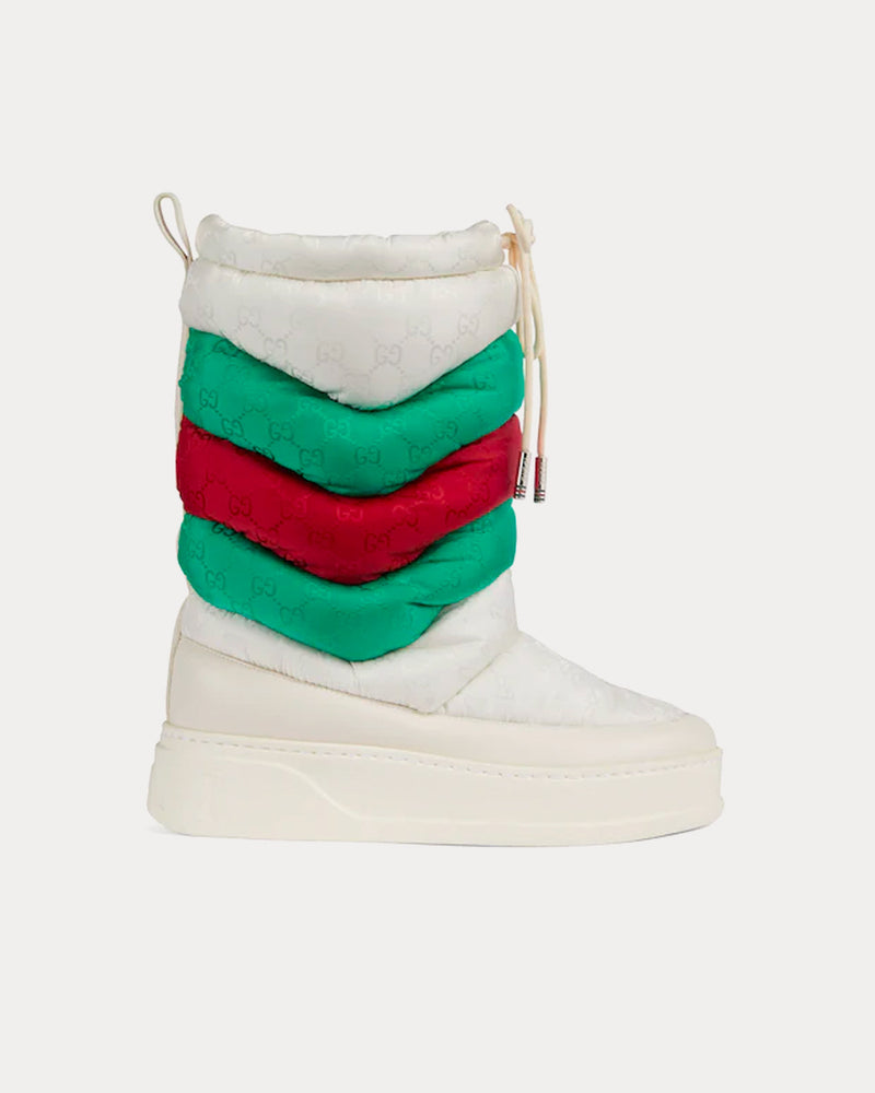 Gucci GG Chevron Nylon Off-White / Green / Red Snow Boots - 1
