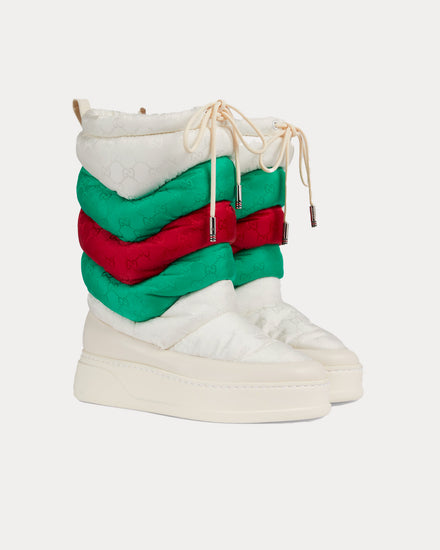 Gucci GG Chevron Nylon Off-White / Green / Red Snow Boots - 2