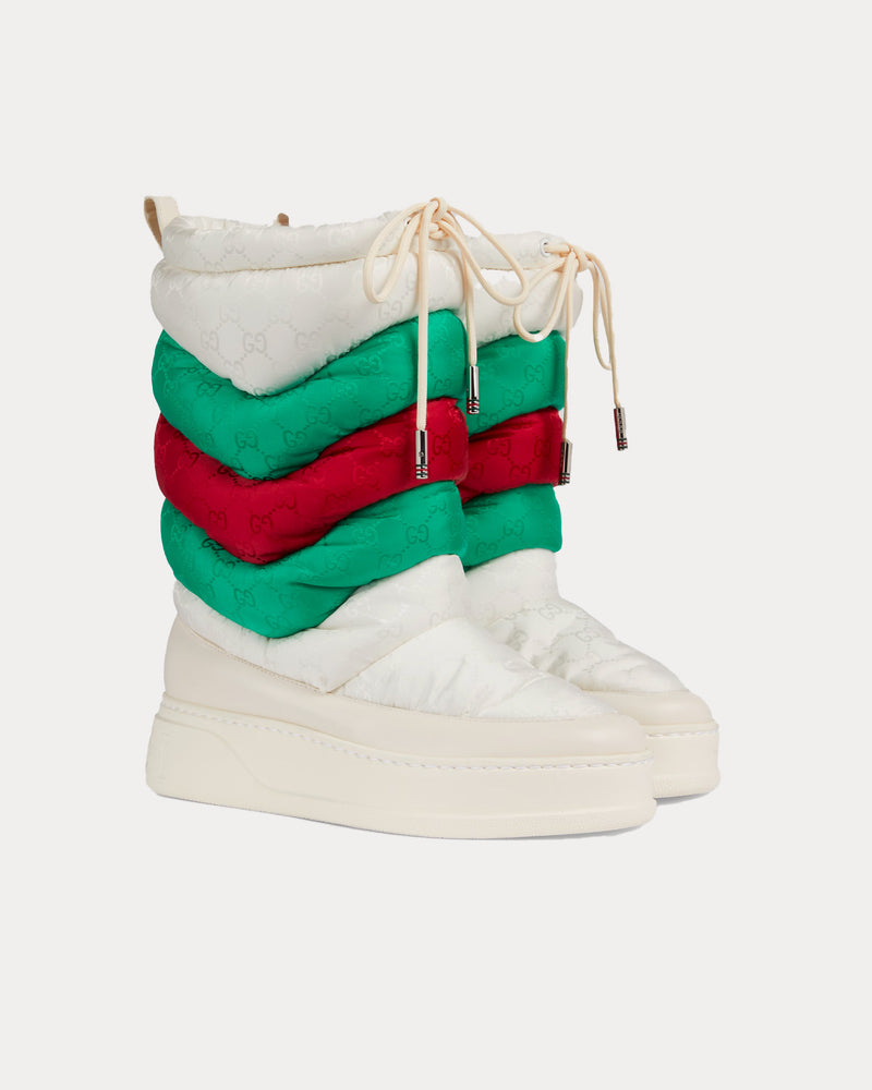 Gucci GG Chevron Nylon Off-White / Green / Red Snow Boots - 2