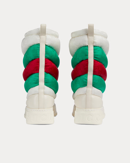 Gucci GG Chevron Nylon Off-White / Green / Red Snow Boots - 3