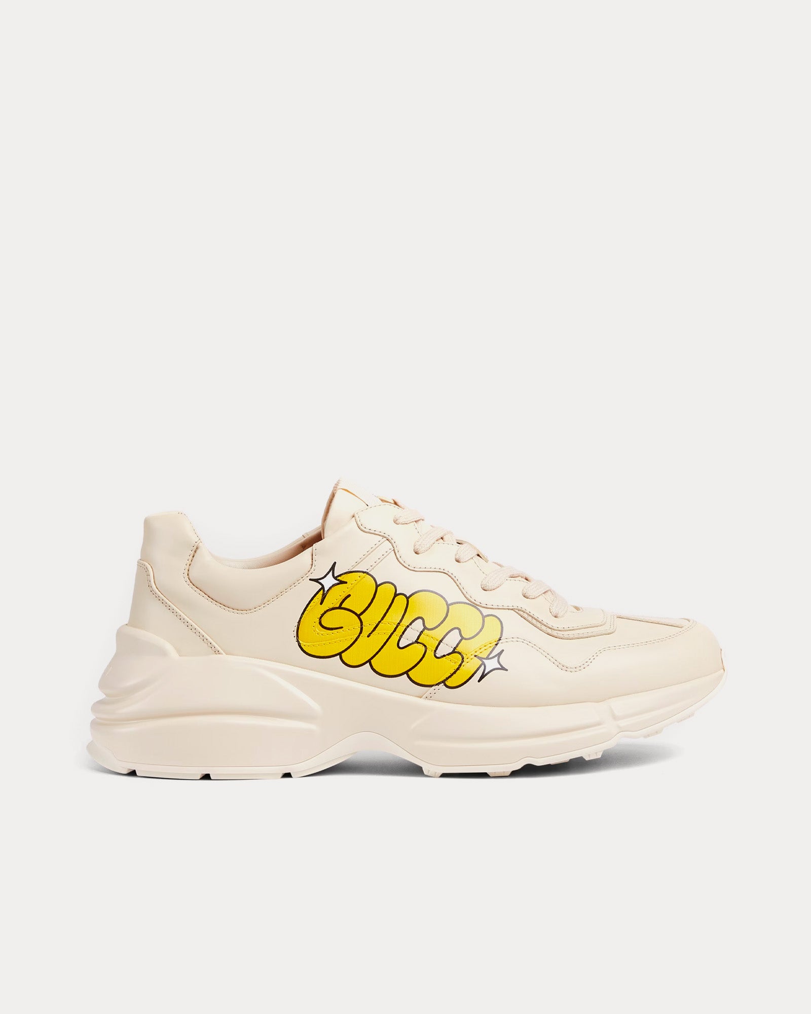 Gucci x Hattie Stewart - Rhyton Serigraphy Leather Off White Low Top Sneakers