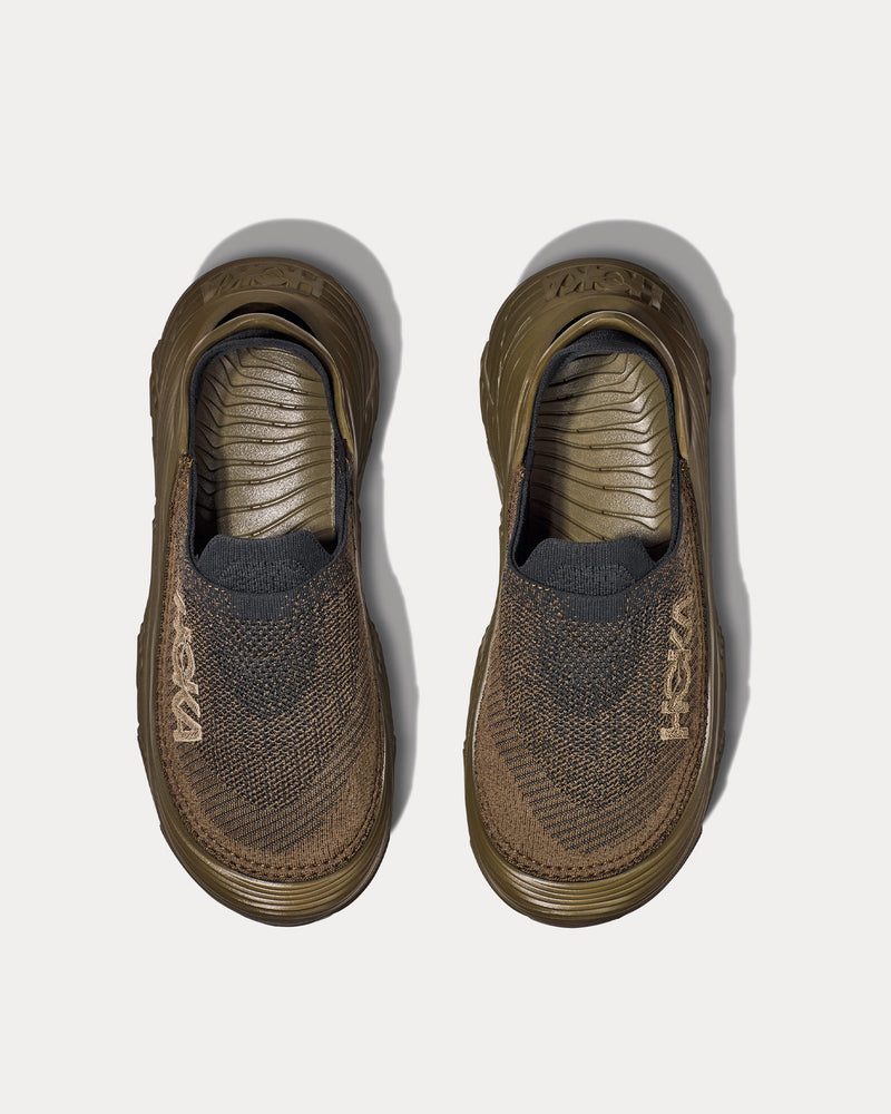 HOKA Unisex Restore TC Dark Olive / Black Slip On Sneakers & Trainers HOKA Unisex Restore TC Dark Olive / Black Slip On Sneakers & Trainers