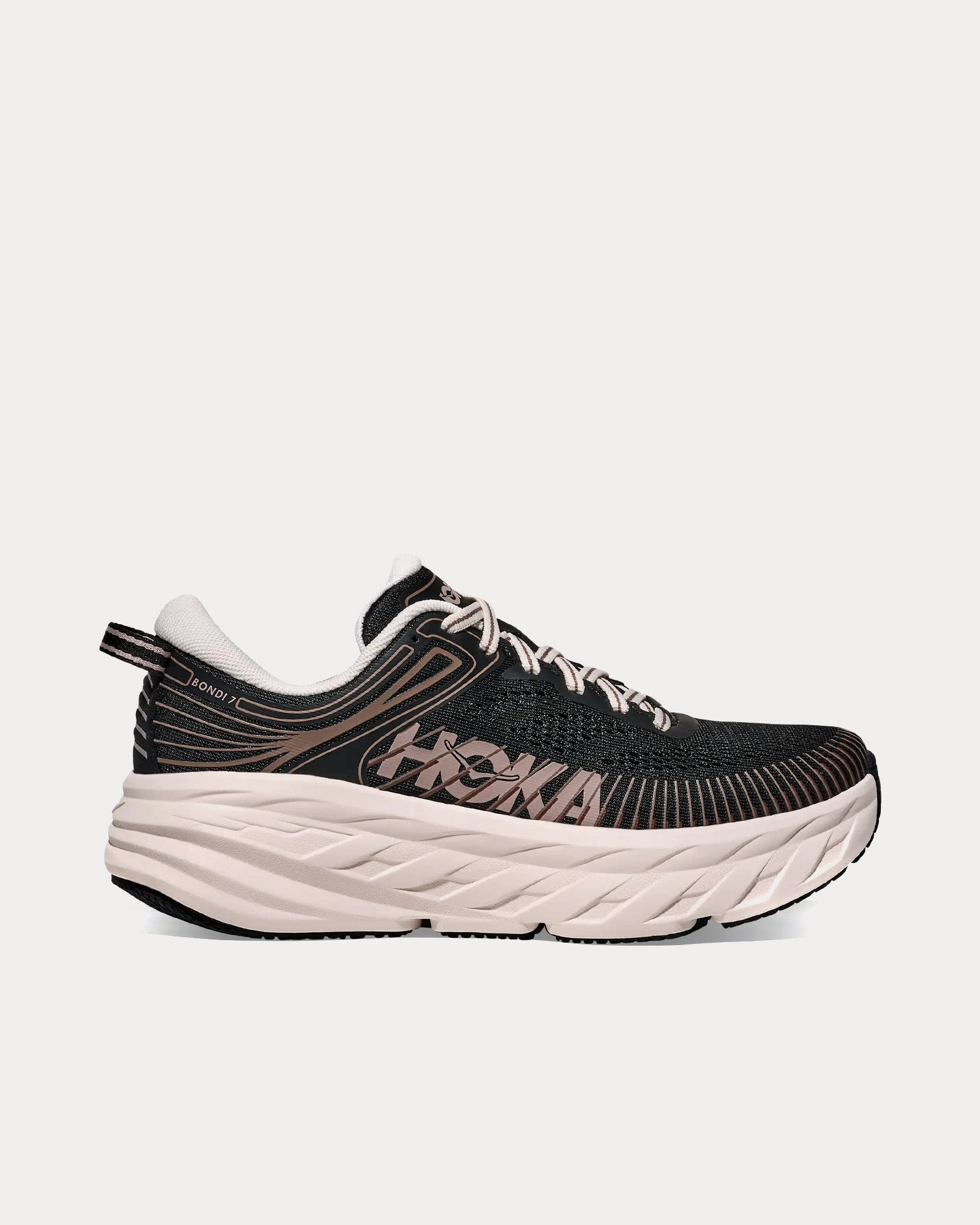 【新品】HOKAウィメンズボンダイ7／スニーカー25cmブラック／ローズクリーム HOKA Women's Bondi 7 Black / Rose Cream Low Top Sneakers