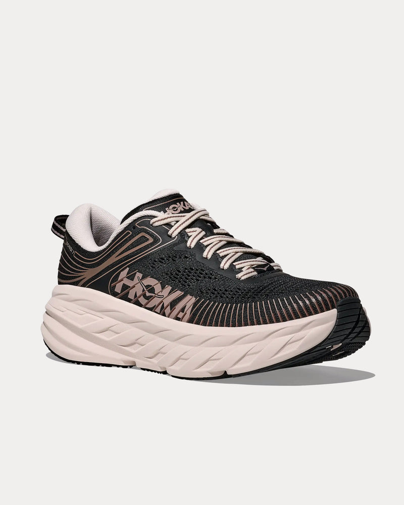 【新品】HOKAウィメンズボンダイ7／スニーカー25cmブラック／ローズクリーム HOKA Women's Bondi 7 Black / Rose Cream Low Top Sneakers