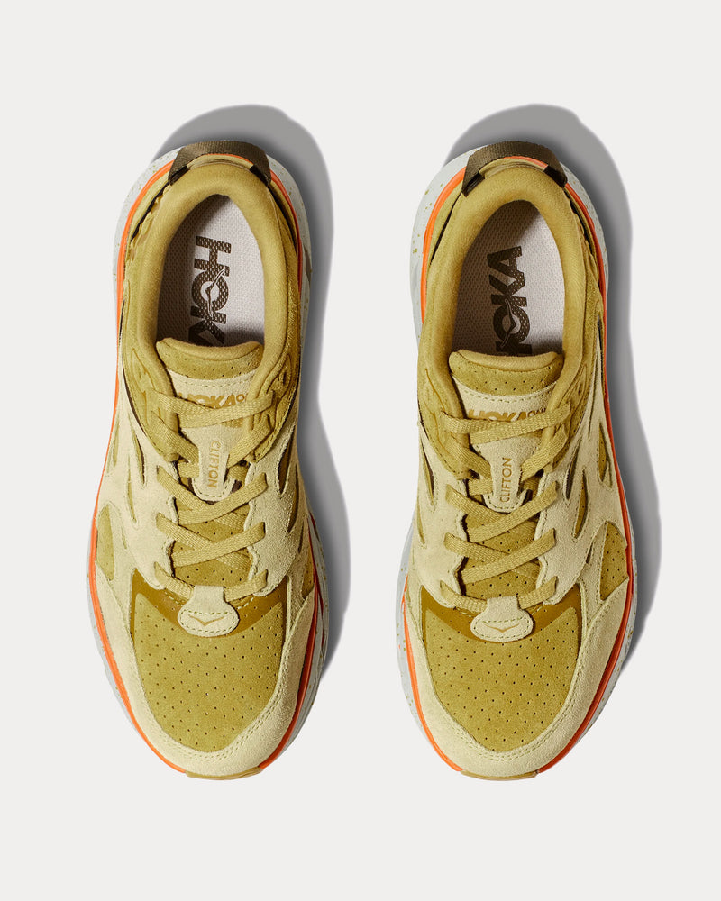 HOKA Unisex Clifton L Suede Golden Lichen / Celery Root Running Shoes