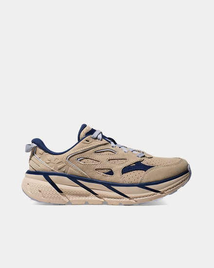 HOKA Clifton L Suede Oat Milk / Bellwether Blue Running Shoes - 1