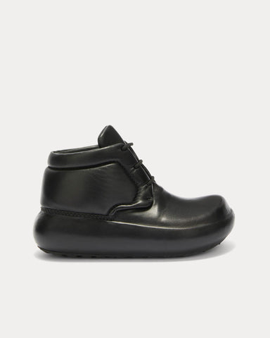 Jil Sander Padded Lace-Up Leather Black High Top Sneakers