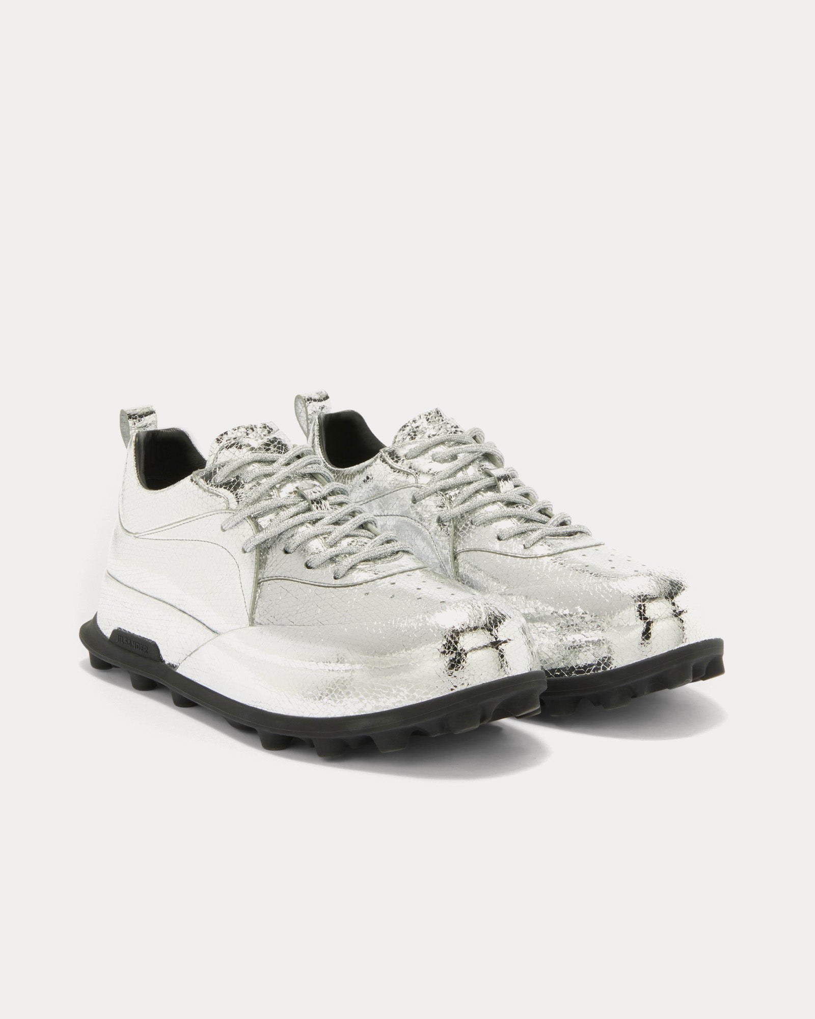 Jil Sander - Orb Metallic Leather Silver Low Top Sneakers