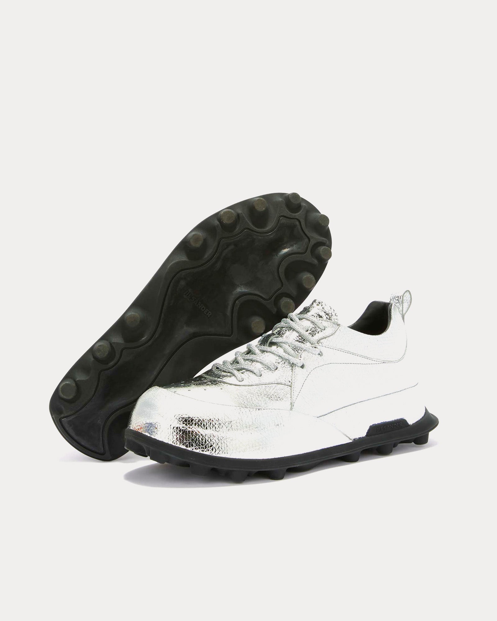 Jil Sander Men's Orb Metallic Leather Silver Low Top Sneakers & Trainers