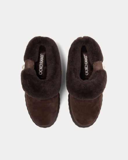 Jimmy Choo Diamond Maxi Mule F Suede Shearling Chocolate / Chocolate Slip Ons - 2