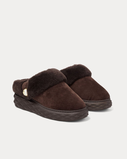 Jimmy Choo Diamond Maxi Mule F Suede Shearling Chocolate / Chocolate Slip Ons - 3