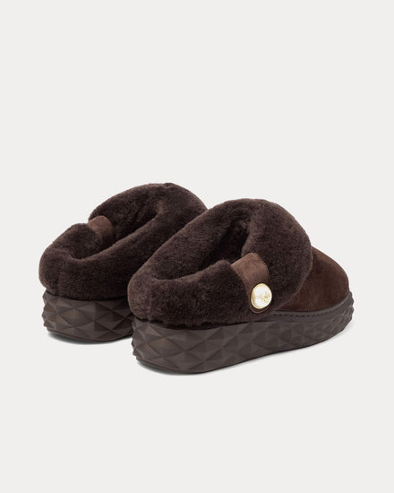 Jimmy Choo Diamond Maxi Mule F Suede Shearling Chocolate / Chocolate Slip Ons - 4
