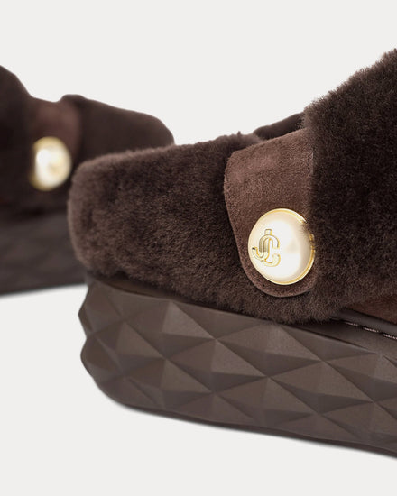 Jimmy Choo Diamond Maxi Mule F Suede Shearling Chocolate / Chocolate Slip Ons - 5