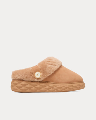 Jimmy Choo Diamond Maxi Mule F Suede Shearling Toffee / Toffee Slip Ons