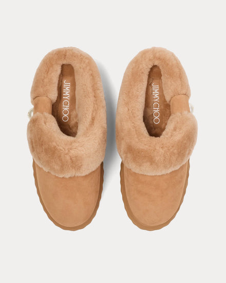 Jimmy Choo Diamond Maxi Mule F Suede Shearling Toffee / Toffee Slip Ons - 2