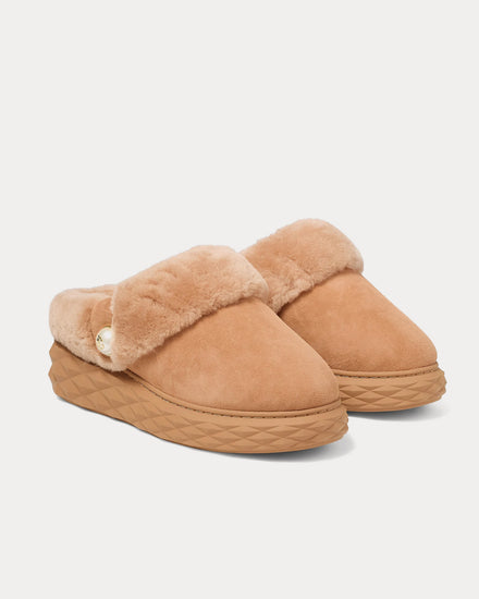 Jimmy Choo Diamond Maxi Mule F Suede Shearling Toffee / Toffee Slip Ons - 3