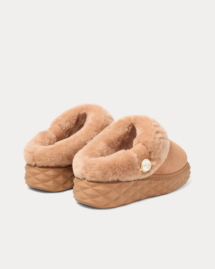 Jimmy Choo Diamond Maxi Mule F Suede Shearling Toffee / Toffee Slip Ons - 4