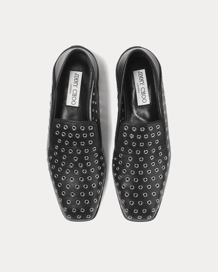 Jimmy Choo Eliot Slipper Nappa Leather with Eyelets Black Metallic Slip Ons - 2