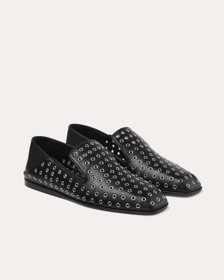 Jimmy Choo Eliot Slipper Nappa Leather with Eyelets Black Metallic Slip Ons - 3