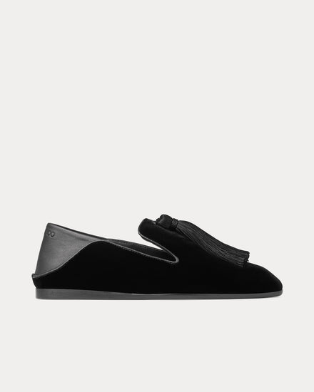 Jimmy Choo Eliot Slipper Velvet with Tassel Black Slip Ons - 1