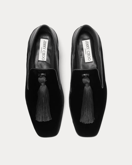 Jimmy Choo Eliot Slipper Velvet with Tassel Black Slip Ons - 2