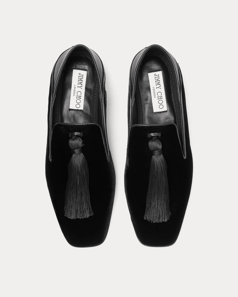 Jimmy Choo Eliot Slipper Velvet with Tassel Black Slip Ons - 2