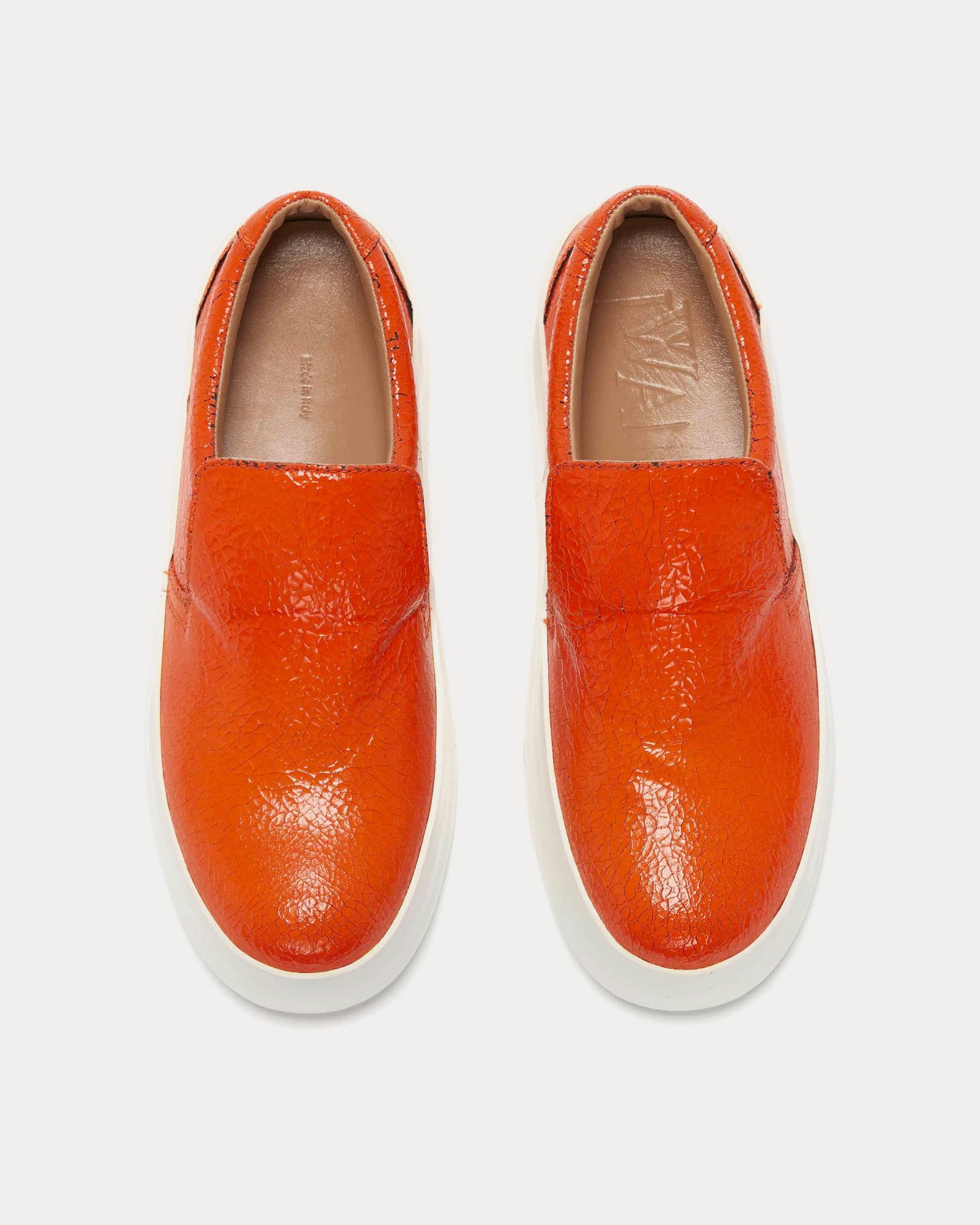 JW Anderson - Cracked Leather Fluro Orange Slip On Sneakers