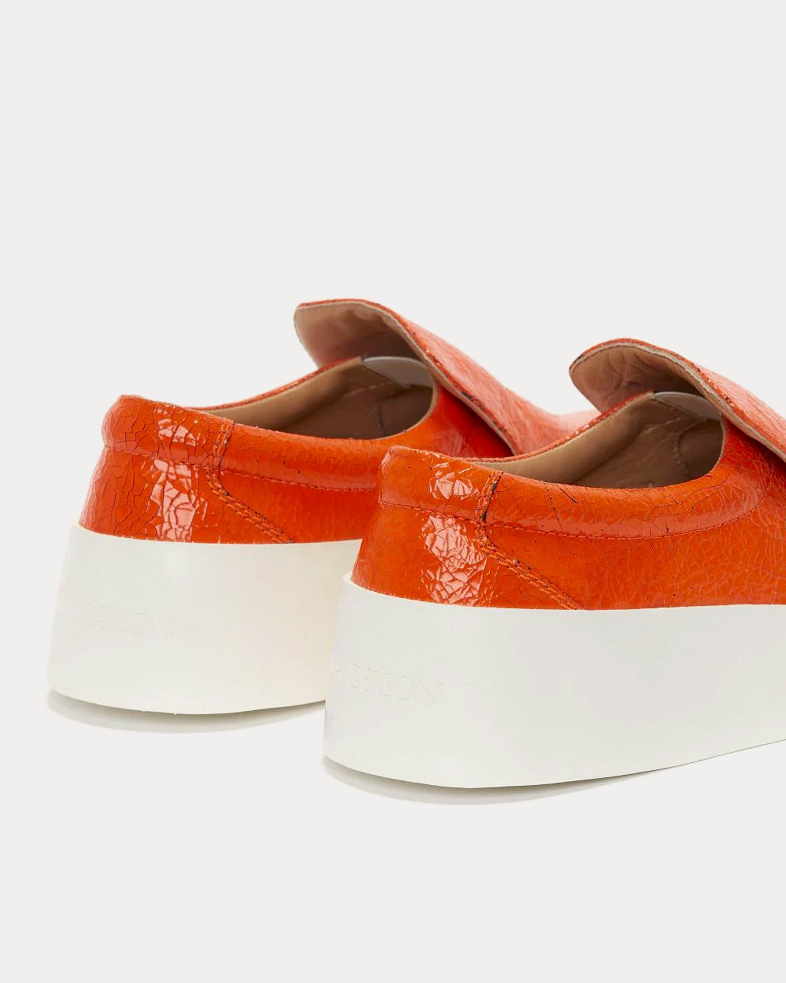 JW Anderson - Cracked Leather Fluro Orange Slip On Sneakers