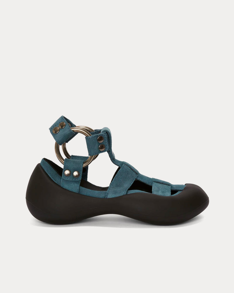 JW Anderson Bubble Suede Flat Blue Sandals - 1