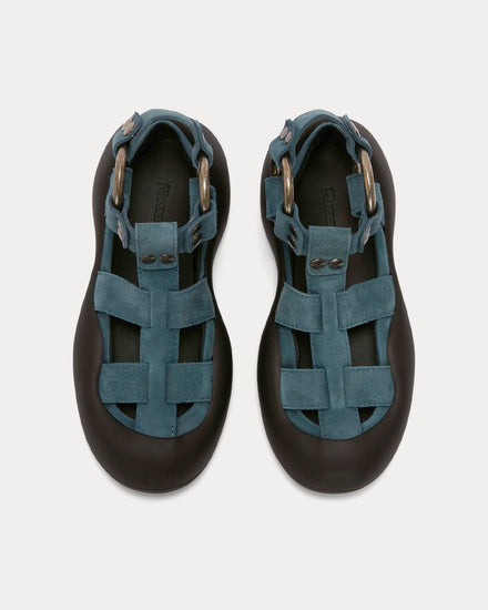 JW Anderson Bubble Suede Flat Blue Sandals - 2
