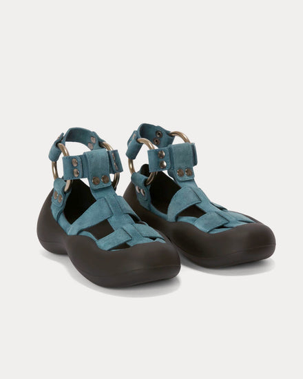JW Anderson Bubble Suede Flat Blue Sandals - 3