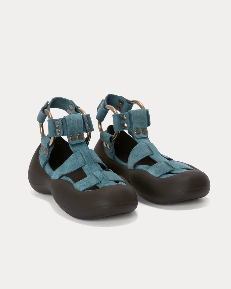 JW Anderson Bubble Suede Flat Blue Sandals - 3