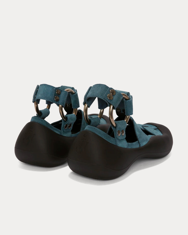 JW Anderson Bubble Suede Flat Blue Sandals - 4