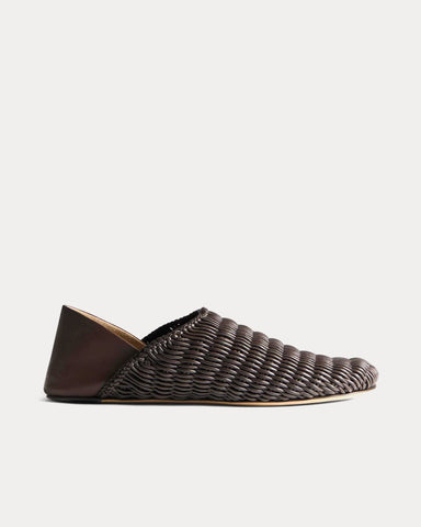 JW Anderson Slipper Woven Leather Chocolate Brown Mules