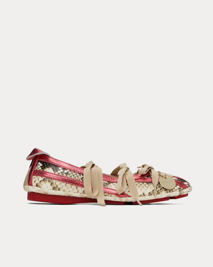 Kiko Kostadinov Lella Hybrid Ballerina Ivory Python / Fire Red Slip Ons - 1