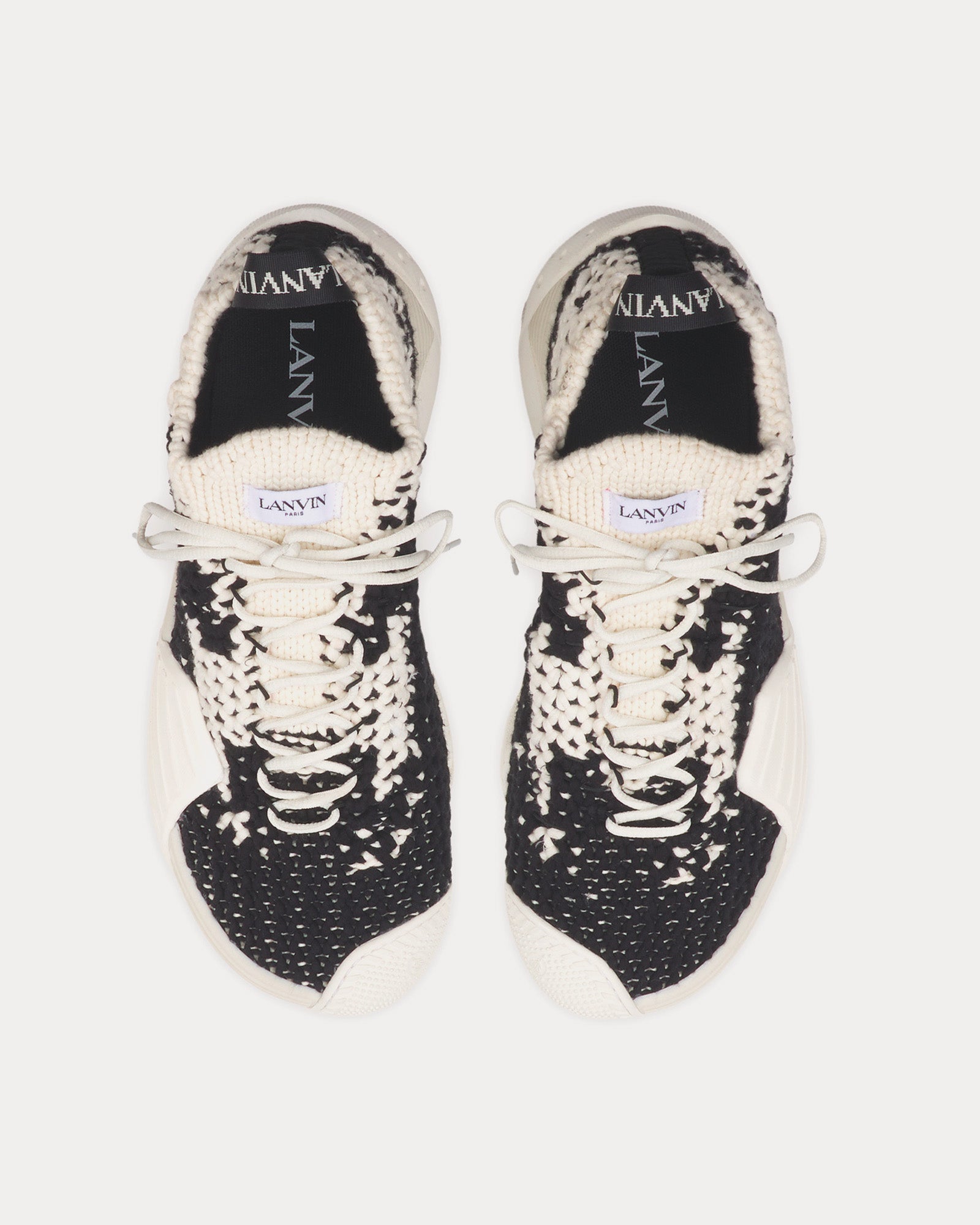 Lanvin - Flash-Knit Cotton Ecru / Black Low Top Sneakers