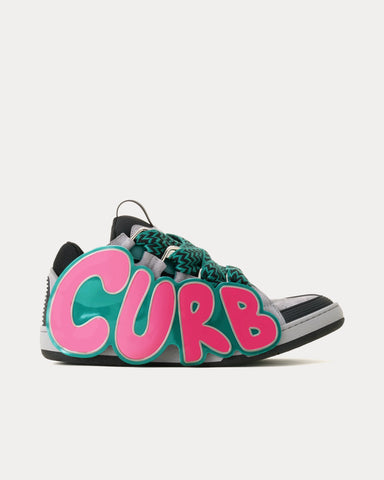 Lanvin Curb Patch Dark Green / Pink Low Top Sneakers