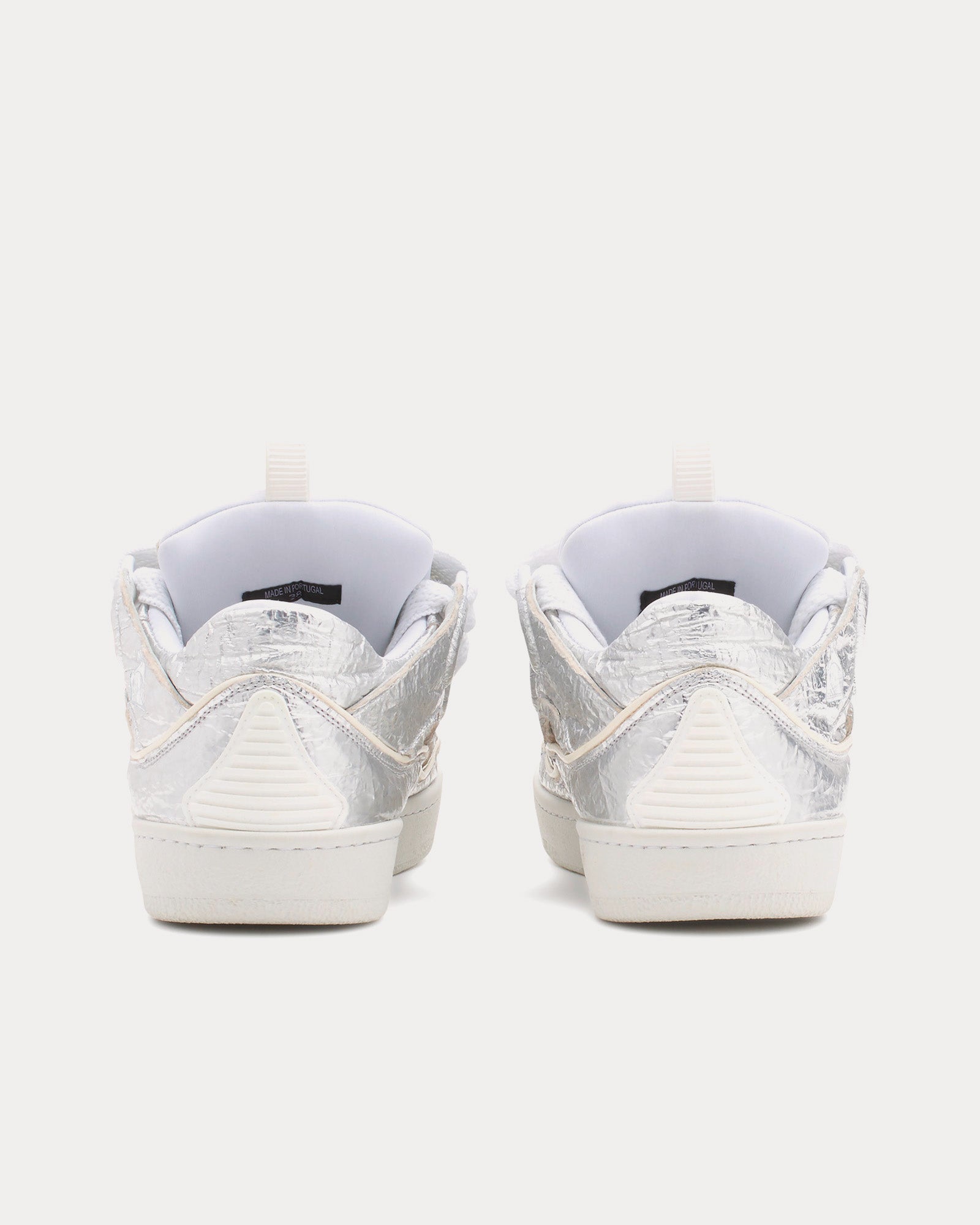 Lanvin - Curb Crinkled Metallic Leather Silver Low Top Sneakers