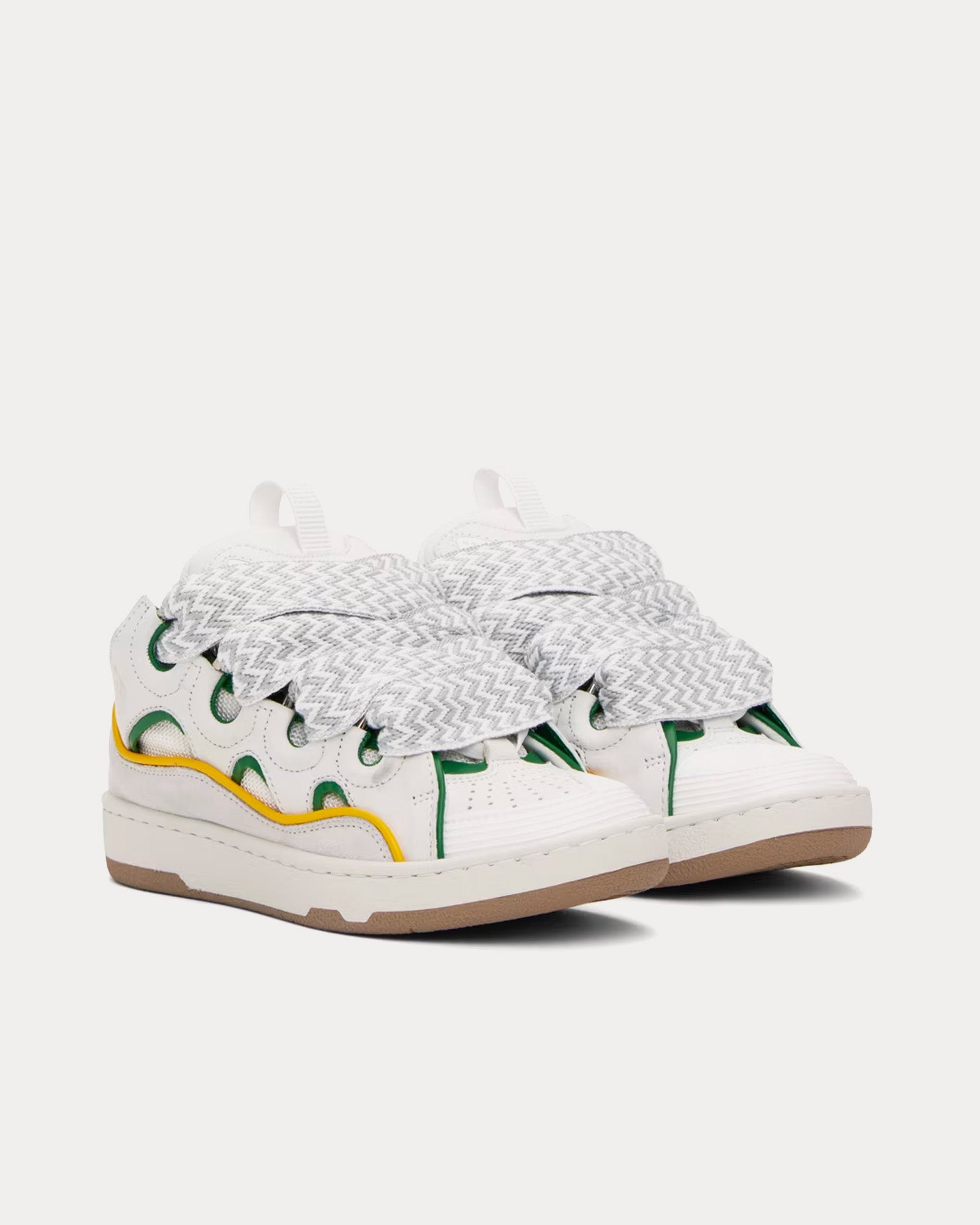 Lanvin - Curb Leather White / Green Low Top Sneakers