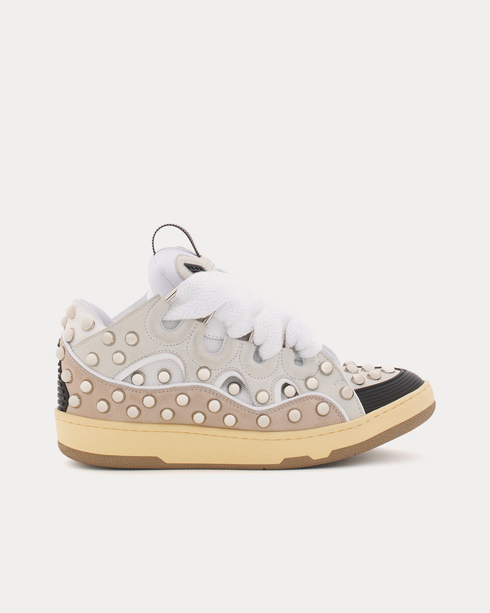 Lanvin - Curb Studded Leather White Low Top Sneakers