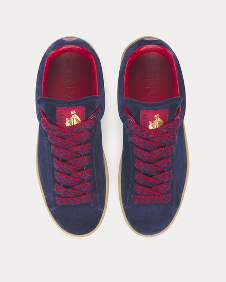 Lanvin Lite Curb Suede Navy Blue / Red Low Top Sneakers - 2