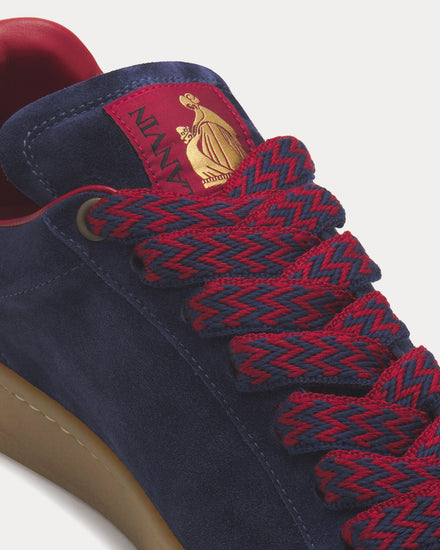 Lanvin Lite Curb Suede Navy Blue / Red Low Top Sneakers - 5