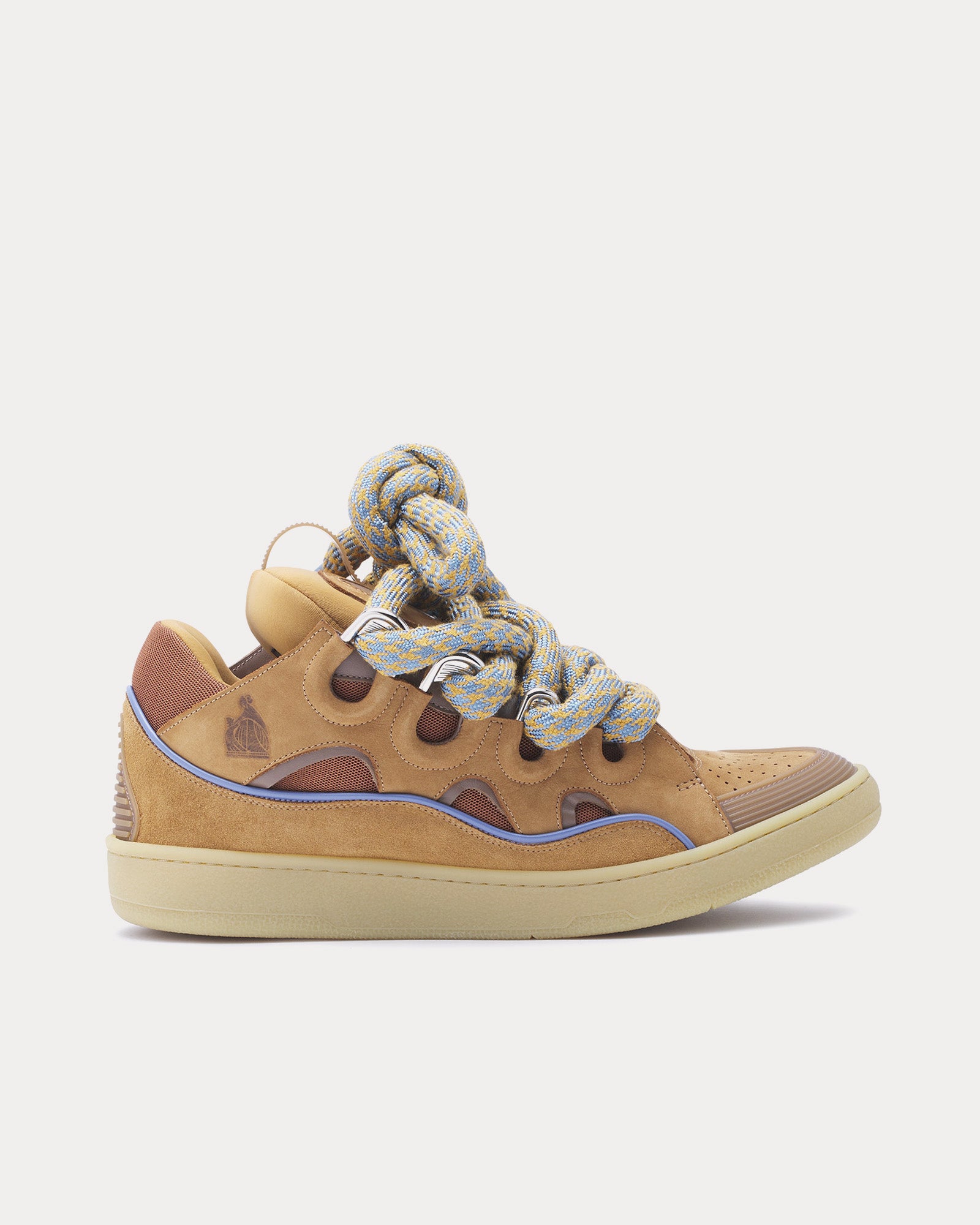 Lanvin Men's Curb Leather with Snake Laces Camel Low Top Sneakers