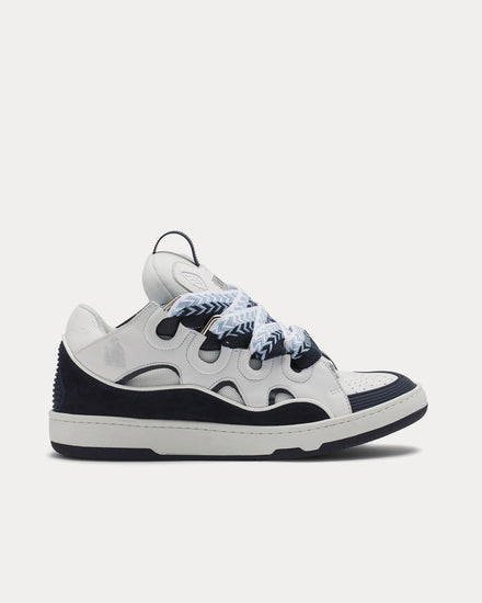 Lanvin Curb Leather White / Navy Blue Low Top Sneakers - 1