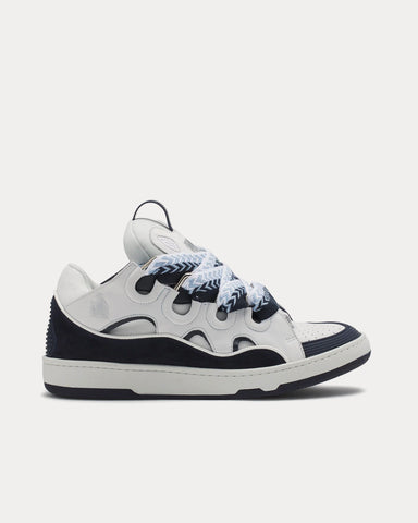 Lanvin Curb Leather White / Navy Blue Low Top Sneakers