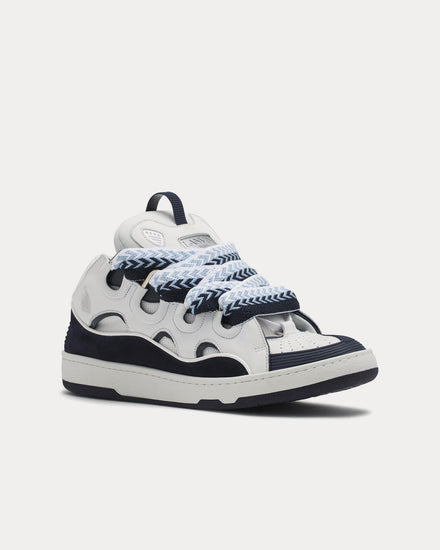 Lanvin Curb Leather White / Navy Blue Low Top Sneakers - 3