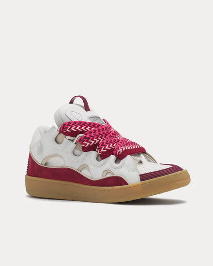 Lanvin Curb Leather White / Raspberry Low Top Sneakers - 3