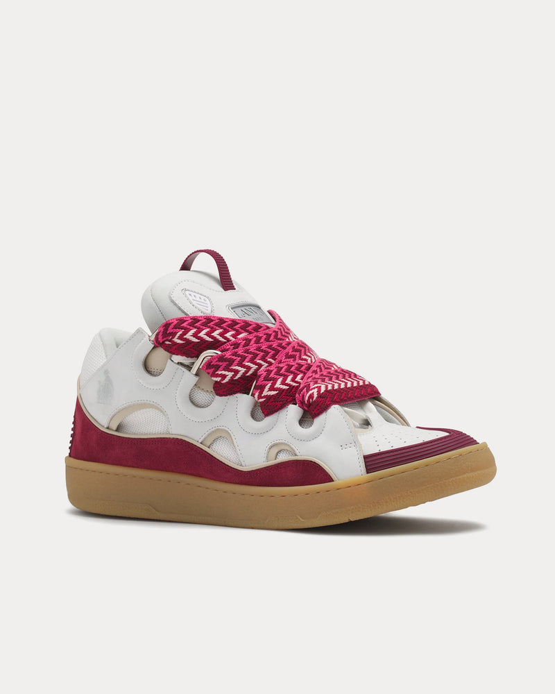 Lanvin Curb Leather White / Raspberry Low Top Sneakers - 3