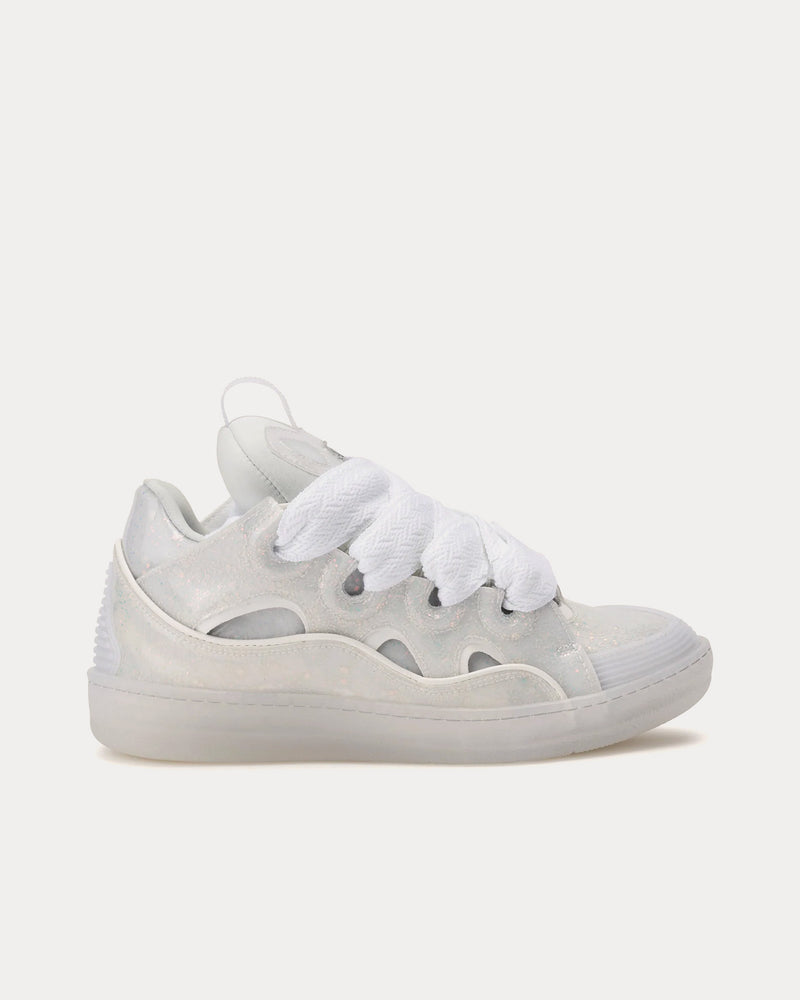 Lanvin Curb Leather with Glitter Effect White / White Low Top Sneakers - 1